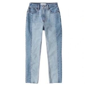Abercrombie & Fitch Two Tone High Rise Mom Jeans Straight Leg Raw Hem 25 0